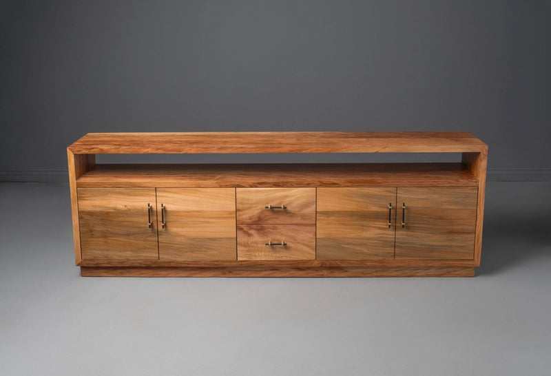 Handcrafted solid wood credenza with clean lines, sustainable design, and custom storage compartments.