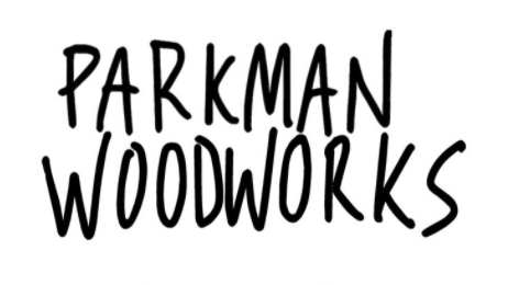 Handwritten style logo reading Parkman Woodworks in bold black letters on white background