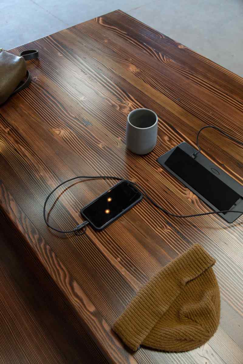Minimalist natural wood desk with a spacious work surface