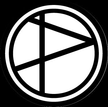 Black and white circular logo with intersecting lines forming geometric shapes inside the circle for a woodworking brand.