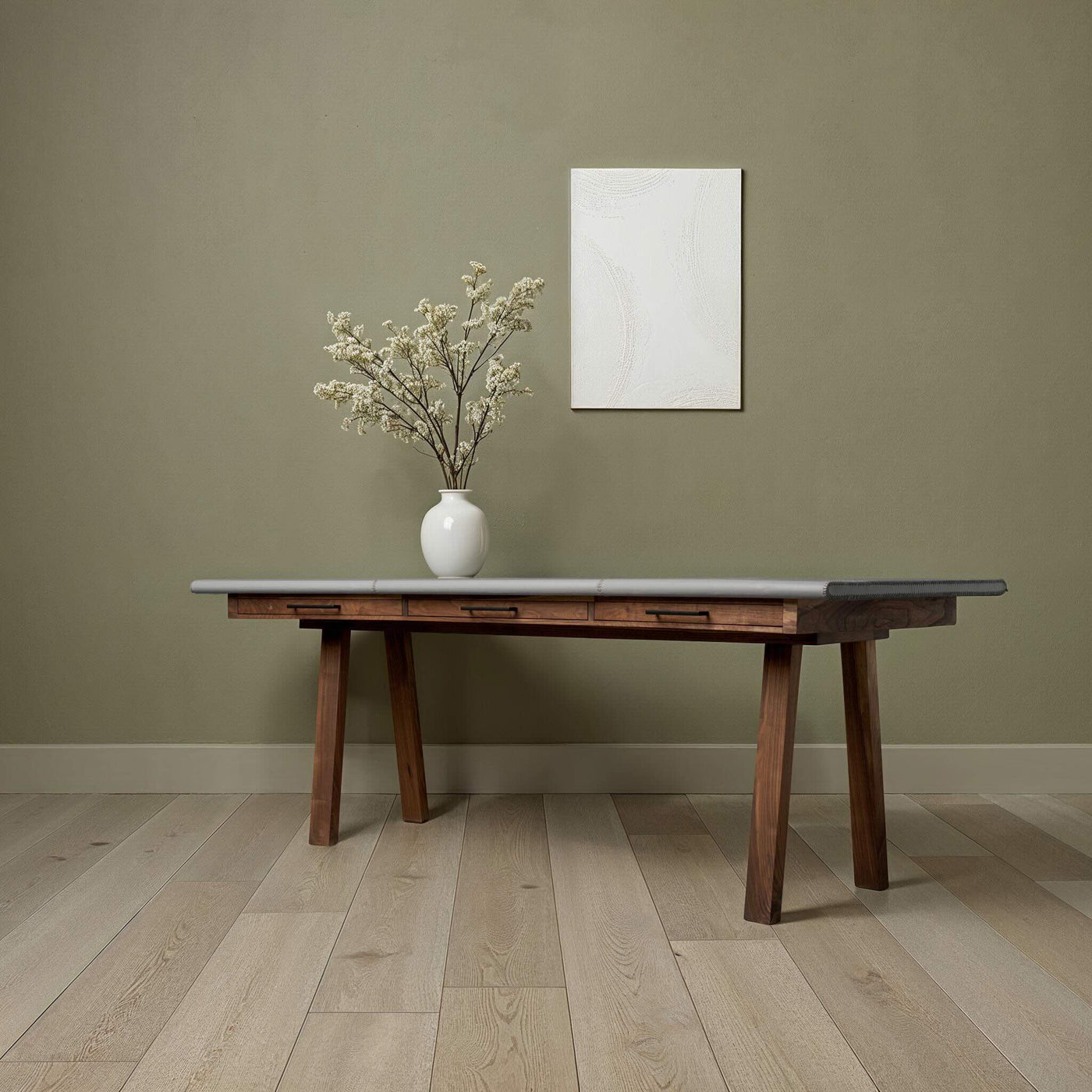 The Vasquez Leather-Wrapped Curved Desk with Drawers