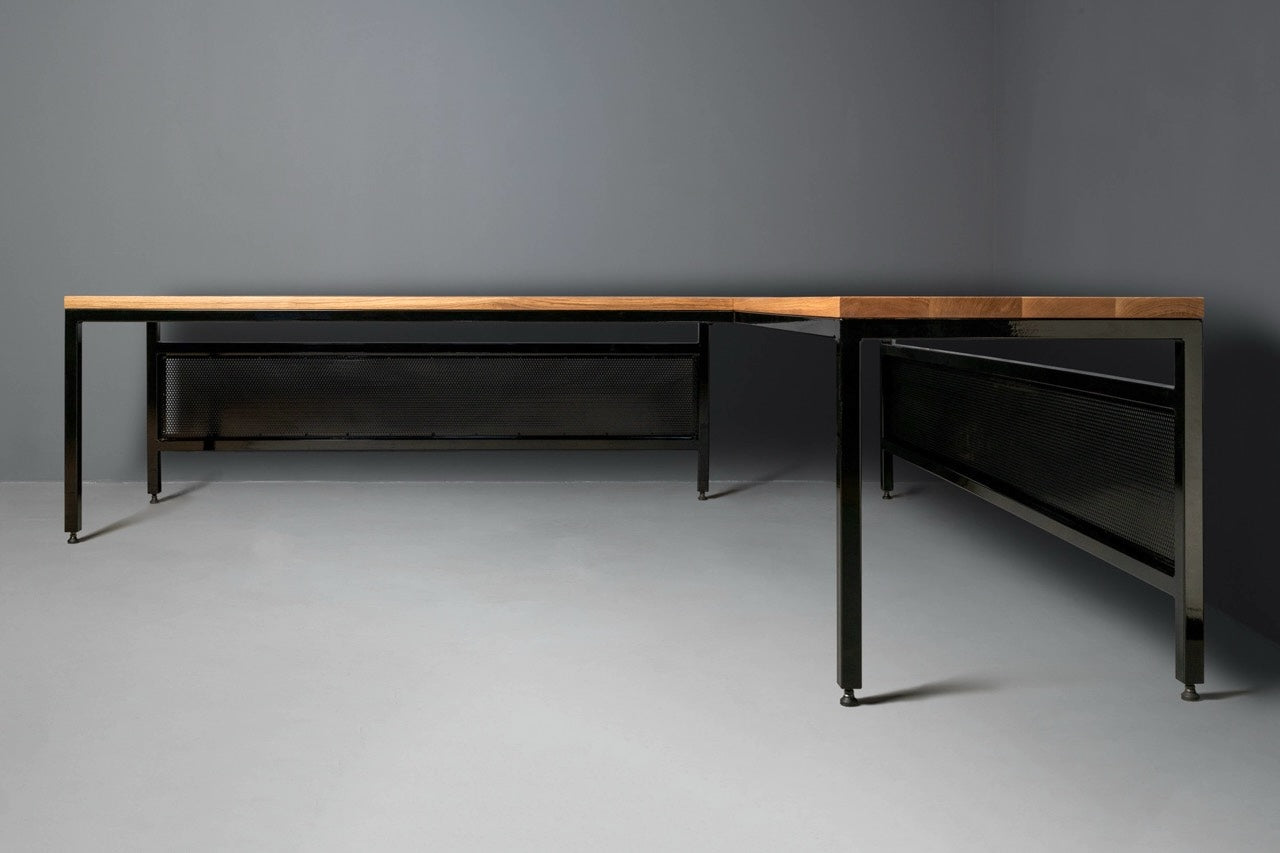 The Neal L-Shaped Hardwood Desk with Modesty Panel