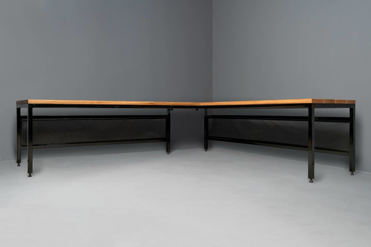 The Neal L-Shaped Hardwood Desk with Modesty Panel