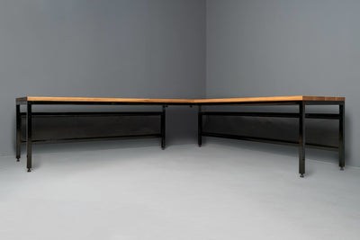 The Neal L-Shaped Hardwood Desk with Modesty Panel