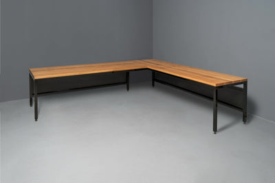 The Neal L-Shaped Hardwood Desk with Modesty Panel