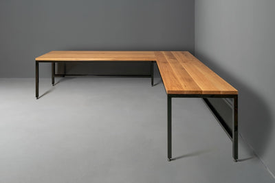 The Neal L-Shaped Hardwood Desk with Modesty Panel