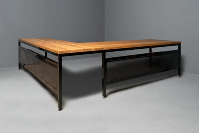 The Neal L-Shaped Hardwood Desk with Modesty Panel
