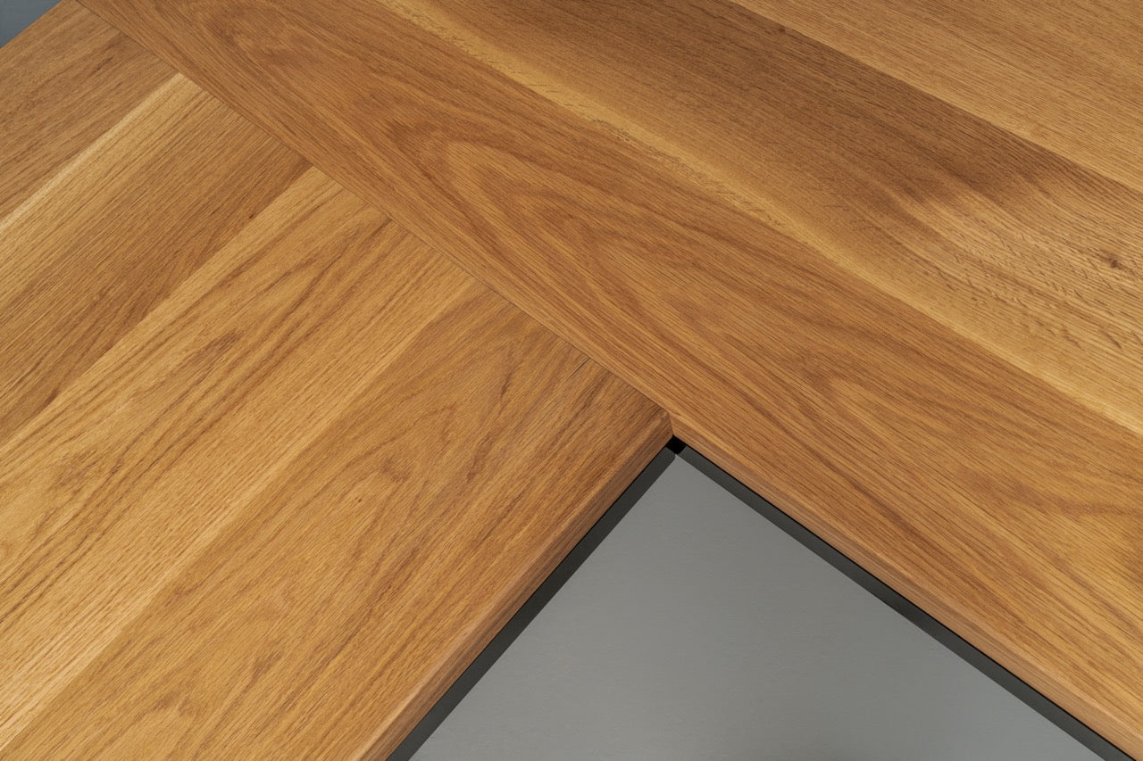 The Neal L-Shaped Hardwood Desk with Modesty Panel