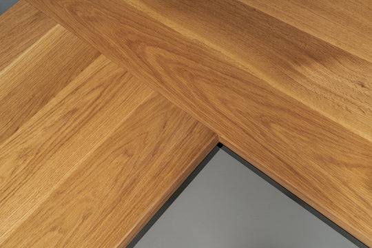 The Neal L-Shaped Hardwood Desk with Modesty Panel | Wood