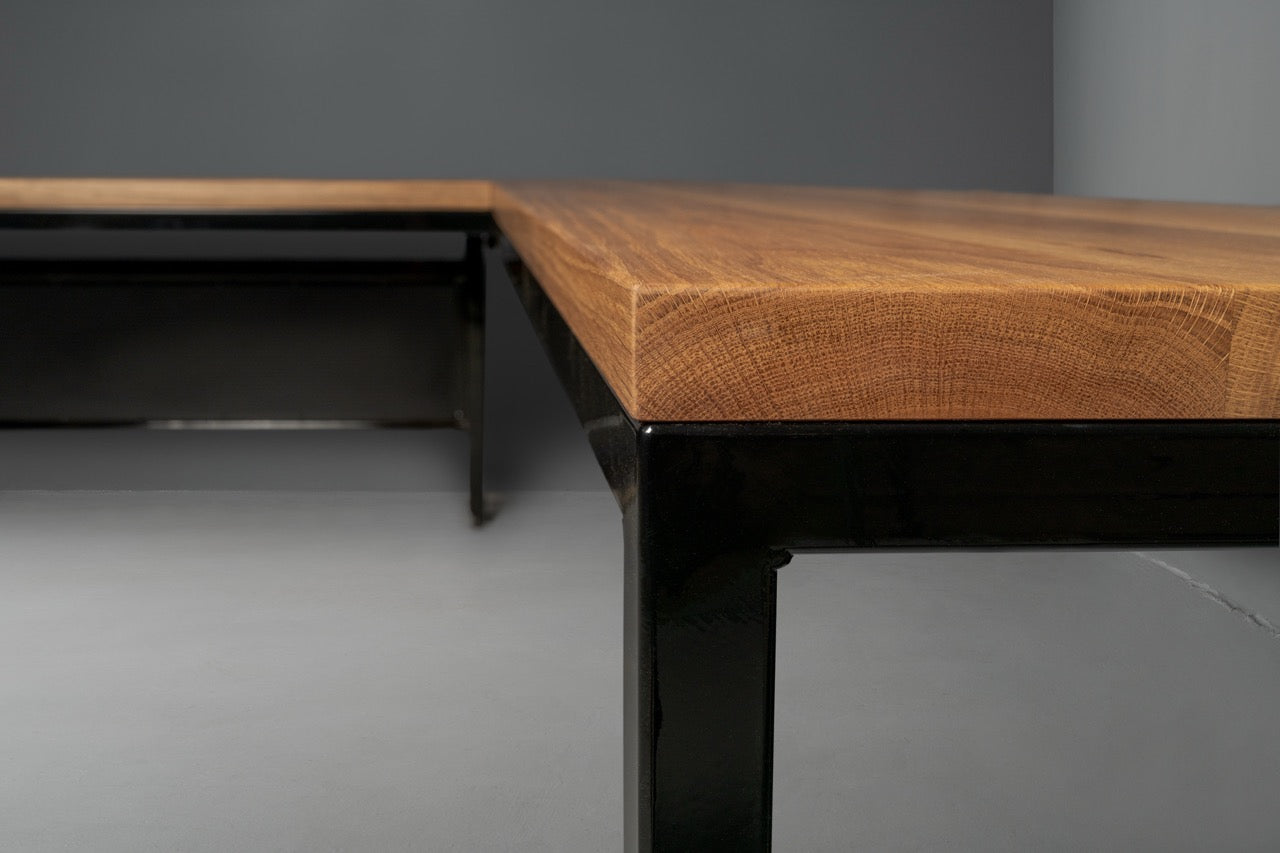 The Neal L-Shaped Hardwood Desk with Modesty Panel