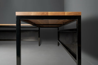 The Neal L-Shaped Hardwood Desk with Modesty Panel