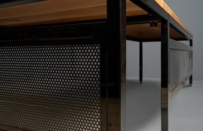 The Neal L-Shaped Hardwood Desk with Modesty Panel