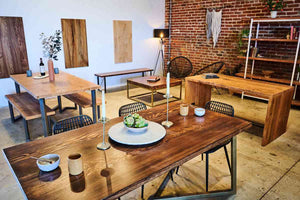 Elgant wooden tables with various wooden bench designs