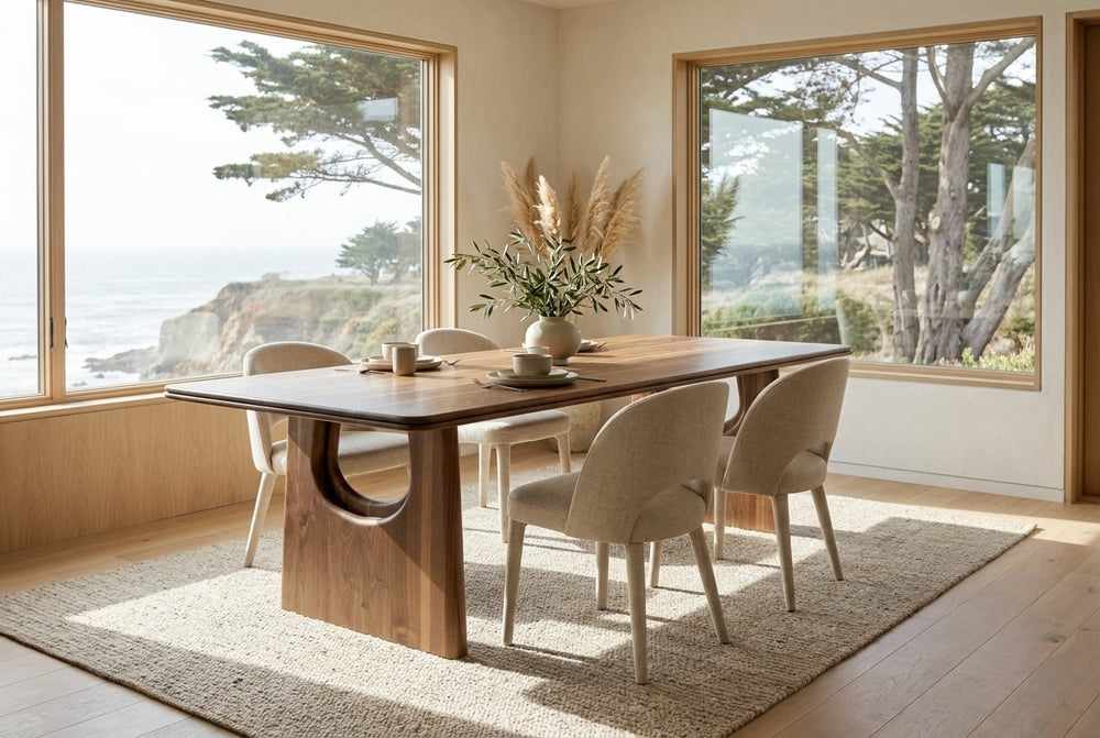 The Belle Curve Handmade Wooden Dining Table with Sculptural Curved Base
