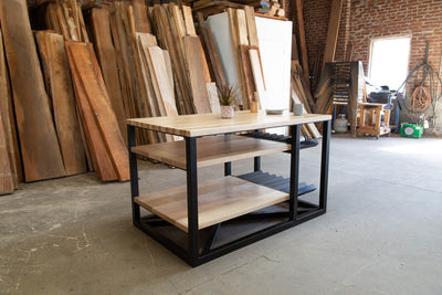 Industrial kitchen island with two extra racks