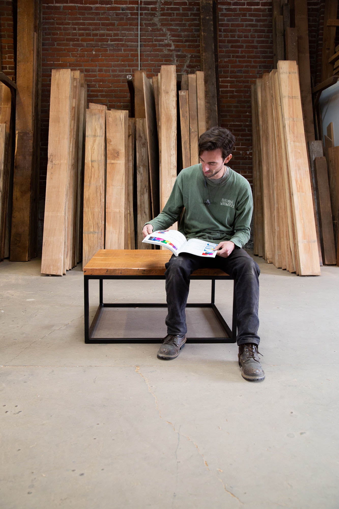 Man Making Small Square Table The Azniv Coffee Table | Wood Furniture | Parkman Woodworks