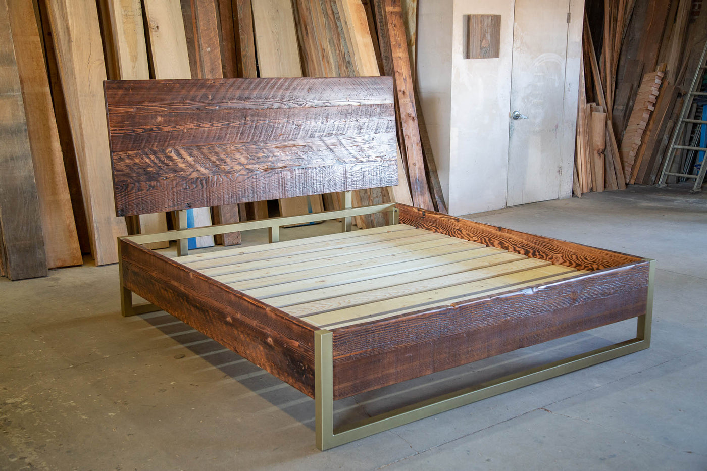 All-wood bed frame and headboard