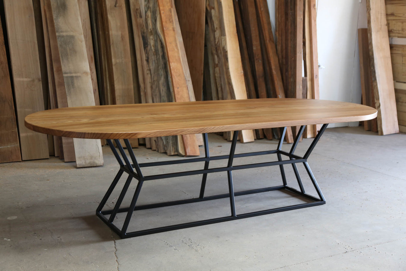 Chic wooden table with industrial metal legs, a stylish addition to any living room or dining area