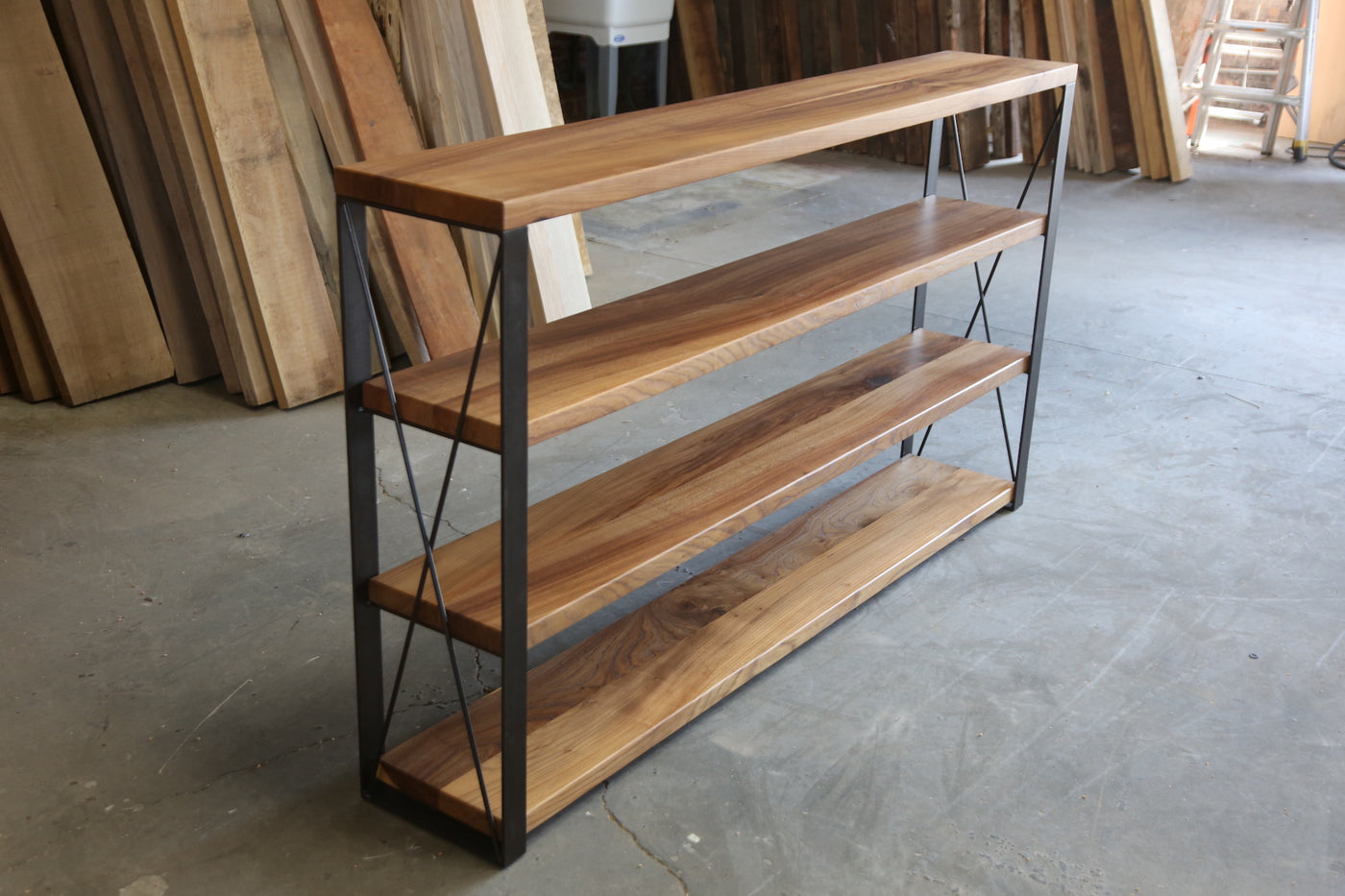 Modern bookshelves with metal framing